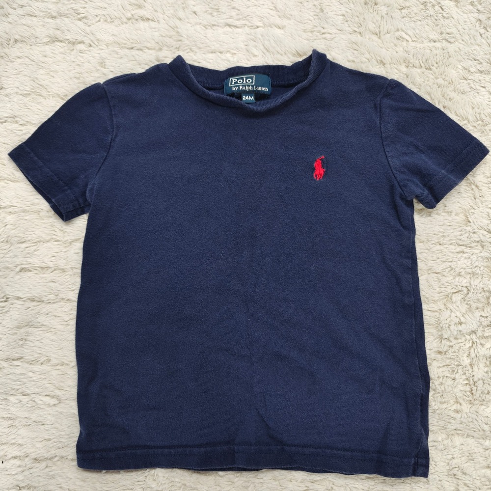 VTG Polo Ralph Lauren Kids 24M Navy T Shirt Short‎ Sleeve Basic Casual Cotton